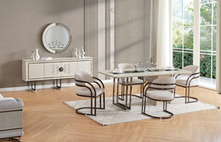 Set de living PUSULA (Masă, 6 scaune, comodă)