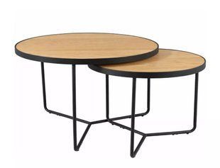 Set măsuțe de cafea ITALIA STEJAR cu NEGRU MAT (MDF FURNIR/METAL) 80&times;50/60&times;45 cm