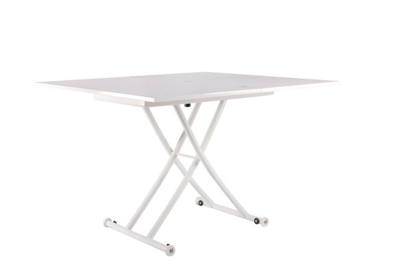 Table transformer RIM-9 WHITE GLASS 57/114*100*38/76 (extendable coffe table with mechanism, white high glossy lacquered table-top MDF + tempered glass, white metal leg)(29539)