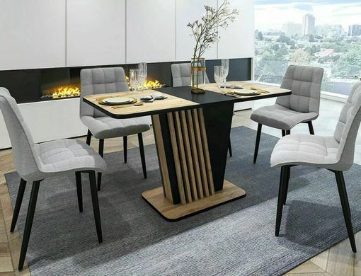Masă de dining NEVIO STEJAR ARTISAN cu NEGRU (PAL LAMINAT) 125(170)&times;75 cm