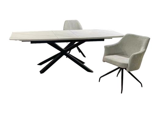 Dining table TENERIFE WHITE MARBLE GLOSSY 140/190*90*76 (extendable table with mechanism, table-top MDF white marble + white marble sintered stone, leg black metal)