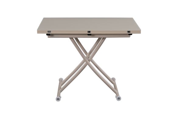 Table transformer RIM-9 CREAM GLASS 57/114*100*38/76 (extendable coffe table with mechanism, cream high glossy lacquered table-top MDF + tempered glass, cream metal leg)(29542)