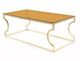 Măsuță de cafea KENZO A CHIHLIMBAR cu AURIU (STICLĂ SECURIZATĂ/OȚEL INOXIDABIL) 120&times;60 cm