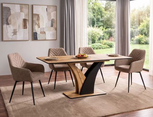 Masă de dining extensibilă VENTO, blat și cadru din placă laminată, stejar artizanal/negru, 76&times;68&times;120/160 cm