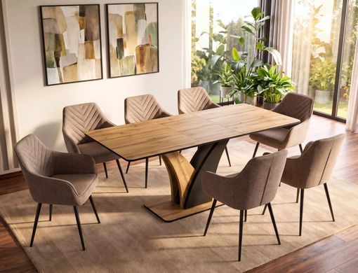 Masă de dining extensibilă VENTO, blat și cadru din placă laminată, stejar artizanal/negru, 76&times;68&times;120/160 cm