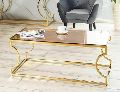 Coffee table KENZO A AMBER with GOLD (TEMPERED GLASS/STAINLESS STEEL) 120&times;60 cm