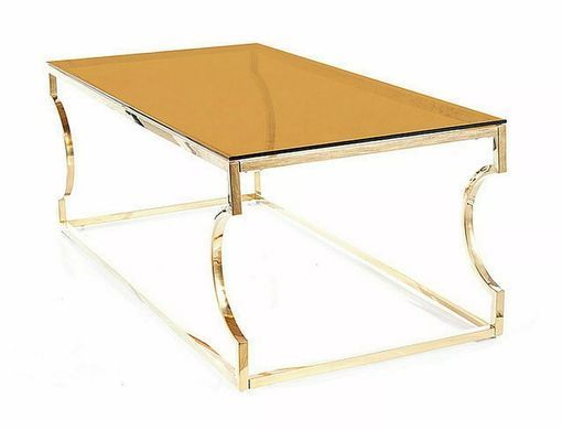 Coffee table KENZO A AMBER with GOLD (TEMPERED GLASS/STAINLESS STEEL) 120&times;60 cm