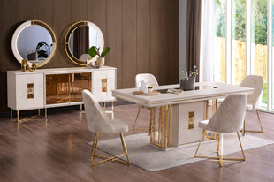 Set de living MILANO (Masă, 6 scaune, comodă și oglinda)