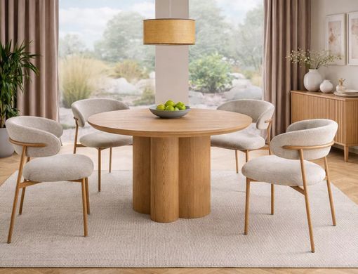 Masă de dining ROSALIA, blat și picior din furnir natural/culoare stejar 120*74 cm