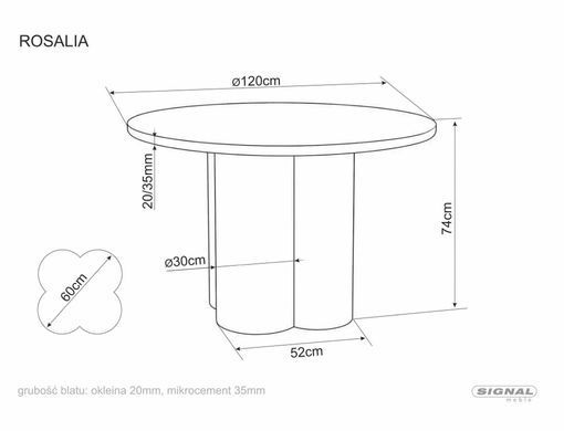 Masă de dining ROSALIA, blat și picior din furnir natural/culoare stejar 120*74 cm