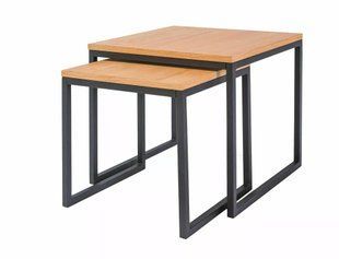 Set măsuțe de cafea LARGO DUO STEJAR cu NEGRU (MDF FURNIRUIT/METAL) 50&times;50/40&times;40 cm