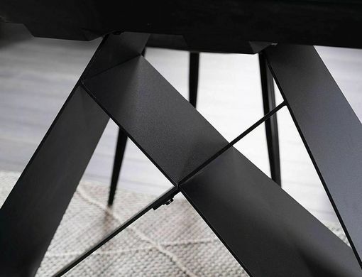 Masă de dining extensibilă WESTIN, blat din sticlă securizată și ceramică JASPER WHITE cu efect de marmură, alb mat/negru mat, 76&times;80&times;120/160 cm