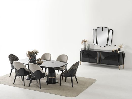 Set de living GENOVA (Masă, 6 scaune, comodă și oglinda)