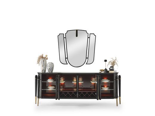 Set de living GENOVA (Masă, 6 scaune, comodă și oglinda)