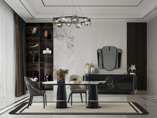 Set de living GENOVA (Masă, 6 scaune, comodă și oglinda)