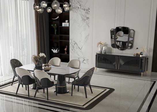 Set de living GENOVA (Masă, 6 scaune, comodă și oglinda)