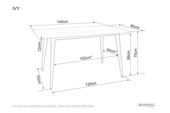 Masă de dining IVY GRI cu NEGRU MAT (CERAMICĂ/METAL) 140&times;80 cm