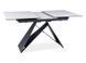 Masă de dining extensibilă WESTIN, blat din sticlă securizată și ceramică JASPER WHITE cu efect de marmură, alb mat/negru mat, 76&times;80&times;120/160 cm