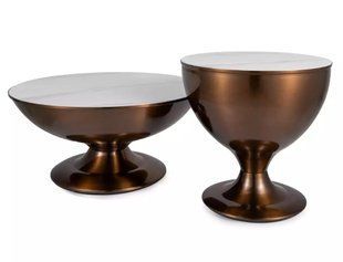 Set măsuțe de cafea SALSA ALB MAT EFECT DE MARMURĂ cu CUPRU LUCIOS (CERAMICĂ/METAL) 75&times;38/50&times;50 cm
