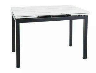 Masă de dining GD017 ALB EFECT MARMURĂ cu NEGRU MAT (MDF LAMINAT/METAL) 110(170)&times;74 cm
