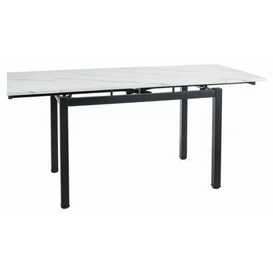 Masă de dining GD017 ALB EFECT MARMURĂ cu NEGRU MAT (MDF LAMINAT/METAL) 110(170)&times;74 cm