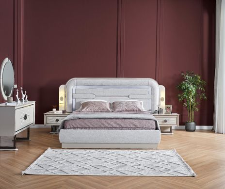 Set de dormitor PUSULA (Pat 180, dulap cu 6 uși, 2 noptiere, masă de toaletă și oglindă)
