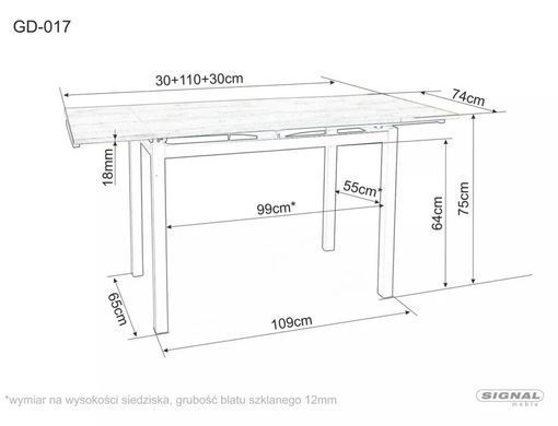Masă de dining GD017 ALB EFECT MARMURĂ cu NEGRU MAT (MDF LAMINAT/METAL) 110(170)&times;74 cm