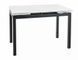 Masă de dining GD017 ALB EFECT MARMURĂ cu NEGRU MAT (MDF LAMINAT/METAL) 110(170)&times;74 cm