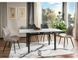 Masă de dining GD017 ALB EFECT MARMURĂ cu NEGRU MAT (MDF LAMINAT/METAL) 110(170)&times;74 cm