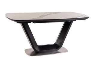 Masă de dining ARMANI CERAMIC ALB EFECT MARMURĂ cu NEGRU MAT (MDF/CERAMICĂ ITALIANĂ/METAL) 160(220)&times;90 cm