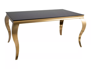 Masă de dining PRINCE NEGRU cu AURIU (STICLĂ/OȚEL INOXIDABIL) 150&times;90 cm