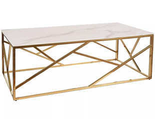Măsuță de cafea ESCADA A II ALB EFECT DE MARMURĂ cu AURIU (STICLĂ SECURIZATĂ/OȚEL INOXIDABIL) 120&times;60 cm