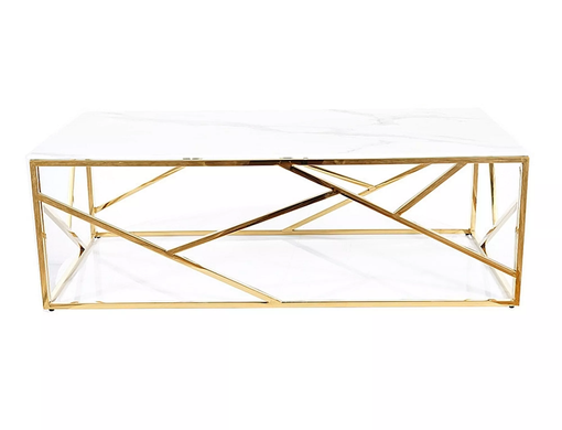 Măsuță de cafea ESCADA A II ALB EFECT DE MARMURĂ cu AURIU (STICLĂ SECURIZATĂ/OȚEL INOXIDABIL) 120&times;60 cm