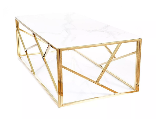 Măsuță de cafea ESCADA A II ALB EFECT DE MARMURĂ cu AURIU (STICLĂ SECURIZATĂ/OȚEL INOXIDABIL) 120&times;60 cm