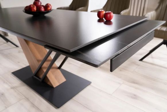 Masă de dining GENESIS NEGRU MAT cu FRASIN și NEGRU MAT (CERAMICĂ/MDF/METAL) 180(240)&times;90 cm