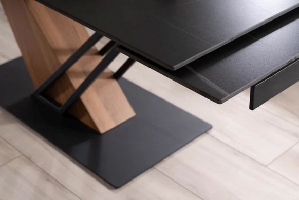 Masă de dining GENESIS NEGRU MAT cu FRASIN și NEGRU MAT (CERAMICĂ/MDF/METAL) 180(240)&times;90 cm