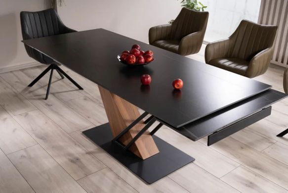 Masă de dining GENESIS NEGRU MAT cu FRASIN și NEGRU MAT (CERAMICĂ/MDF/METAL) 180(240)&times;90 cm