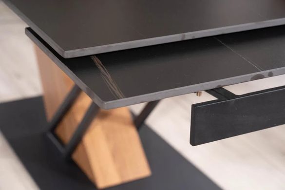Masă de dining GENESIS NEGRU MAT cu FRASIN și NEGRU MAT (CERAMICĂ/MDF/METAL) 180(240)&times;90 cm