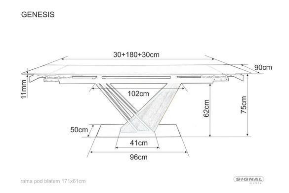 Masă de dining GENESIS NEGRU MAT cu FRASIN și NEGRU MAT (CERAMICĂ/MDF/METAL) 180(240)&times;90 cm