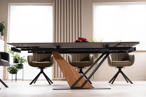 Masă de dining GENESIS NEGRU MAT cu FRASIN și NEGRU MAT (CERAMICĂ/MDF/METAL) 180(240)&times;90 cm