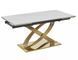 Masă de dining HERMES II ALB LUCIOS EFECT MARMURĂ cu AURIU (CERAMICĂ/OȚEL INOXIDABIL) 160(240)&times;90 cm