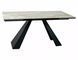 Masă de dining extensibilă SALVADORE, blat din ceramică Onice Oro, bej lucios, cadru metalic negru mat 77&times;90&times;160 (240) cm