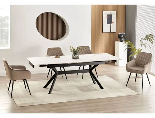 Masă de dining IMPERIA ALB MAT cu NEGRU MAT (CERAMICĂ/METAL) 160(220)&times;90 cm