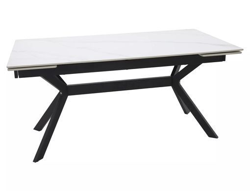 Masă de dining IMPERIA ALB MAT cu NEGRU MAT (CERAMICĂ/METAL) 160(220)&times;90 cm