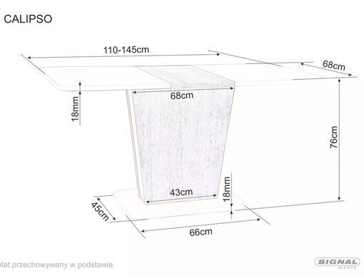 Dining table CALIPSO CASHMERE / CREMONA TORRO OAK 76*68*110/145 cm