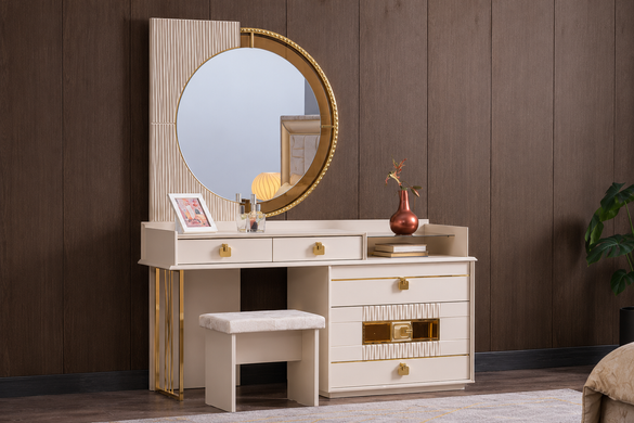 Set de dormitor MILANO (Pat 180, dulap cu 6 uși, 2 noptiere, masă de toaletă și oglindă)