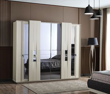 Set de dormitor MARSİLYA (Pat 180, dulap cu 6 uși, 2 noptiere, masă de toaletă și oglindă)