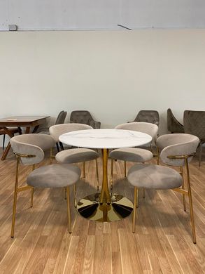 Scaun de dining EVA BEIGE/GOLD 54*58*80 (scaun de dining, spătar și șezut din buclă de culoare capuccino bej, picioare metalice aurii).(29856)