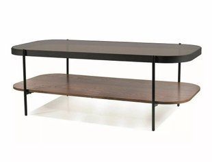 Măsuță de cafea PRIMA A CHIHLIMBAR cu NUC și NEGRU MAT (STICLĂ SECURIZATĂ, MDF FURNIRUIT/METAL) 120&times;58 cm