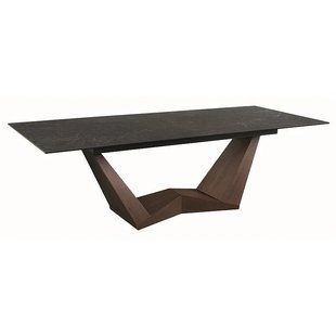Masă de dining BONUCCI NEGRU cu NUC (STICLĂ /CERAMICĂ /MDF/FURNIR) 200(250)&times;98 cm